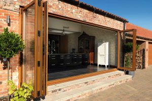 brown woodgrain bi-fold doors